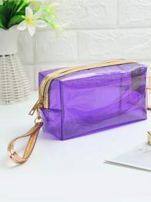 1个透明PVC化妆包，大容量全息手提洗漱包，便捷旅行收纳袋，经典时尚化妆包，透明可视拉链袋，粉色、蓝色、绿色、紫色、银色可选 - 彩色 - 查看 6
