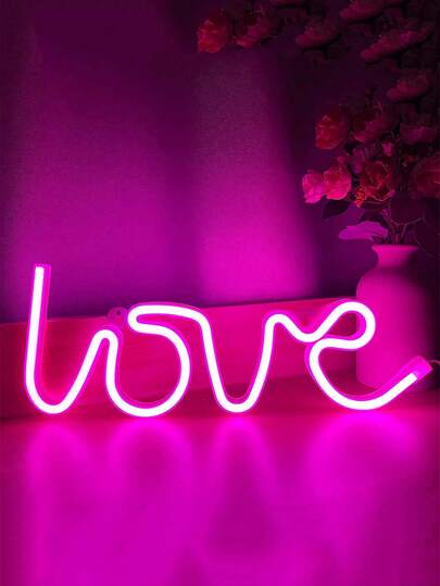 1个LOVE字母LED霓虹灯，USB/电池供电，带2个挂钩，心形霓虹灯，适用于卧室装饰、背景墙、生日、派对、家居、房间、婚礼装饰
