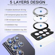 1 Set Tempered Glass Lens Protector Aluminum Alloy Ring Anti Scratch Decorative Camera Cover Compatible With Samsung Galaxy - Silver Gift For Birthday, Family, Friends Alloy Metal With Tempered Glass Full Cover, Lens Protector, Phone Accessories