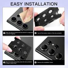 1 Set Tempered Glass Lens Protector Aluminum Alloy Ring Anti Scratch Decorative Camera Cover Compatible With Samsung Galaxy - Silver Gift For Birthday, Family, Friends Alloy Metal With Tempered Glass Full Cover, Lens Protector, Phone Accessories