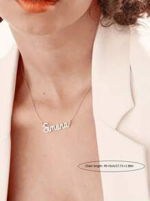 1pc Customized Necklace, Women's Stainless Steel Personalized Name Pendant Necklace, Silver Cross Chain, Multiple Font Options, Handmade Customized Jewelry, Birthday Anniversary Gift For Girlfriend, Mom, Family, Friends, Daughter, Grandparents, Suitable For Anniversary, Birthday, Daily Wear, Prom, Mother's Day, Valentine's Day, Graduation, Wedding And Other Occasions. Customized Fashion Text Necklace, Casual Street Style. - Silver - View 9