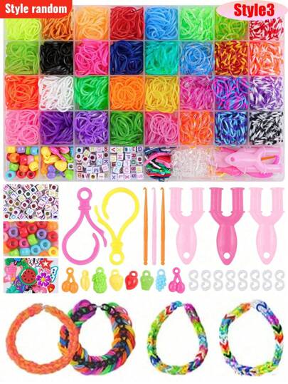 Conjunto de 15piezas/18piezas/40piezas de pulseras de banda de goma de estilo/color mezclado, kit de banda elástica de goma para hacer pulseras, kit de fabricación de pulseras, juego de bandas de tejido de manualidades DIY, regalos de artesania