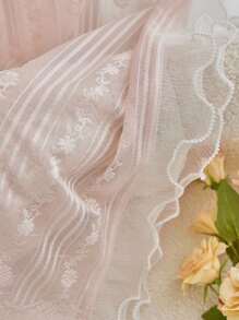 NewWPKIRA 2 Panels Princess Style Pink Embroidery Sheer Curtains With Beaded Lace Rod Pocket Top - 粉色 - 查看 7