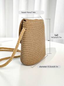 1 set Cappello di paglia a tesa larga beige bohémien estivo e borsa a tracolla in paglia per donna, cappello da sole fashion casual pieghevole per viaggi, spiaggia e attività all'aperto - Multicolore - Visualizzare 8