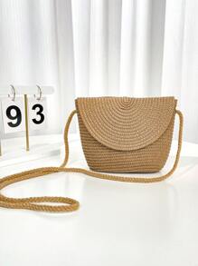 1 set Cappello di paglia a tesa larga beige bohémien estivo e borsa a tracolla in paglia per donna, cappello da sole fashion casual pieghevole per viaggi, spiaggia e attività all'aperto - Multicolore - Visualizzare 4