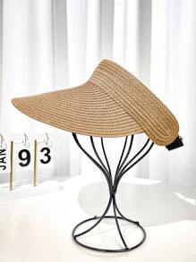 1 set Cappello di paglia a tesa larga beige bohémien estivo e borsa a tracolla in paglia per donna, cappello da sole fashion casual pieghevole per viaggi, spiaggia e attività all'aperto - Multicolore - Visualizzare 3