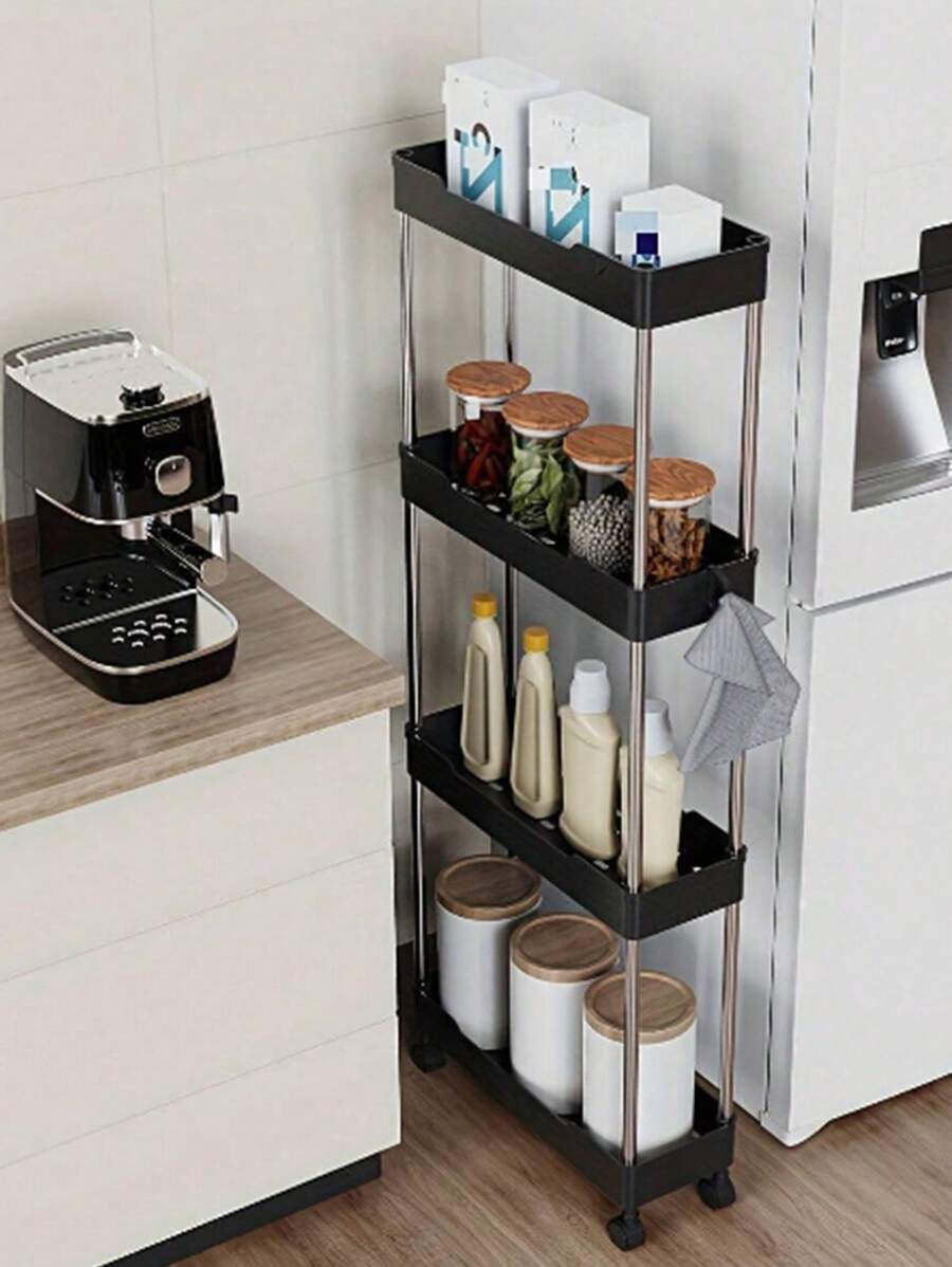 1 件厨房缝隙填充架，可移动客厅卧室缝隙收纳架，阳台落地蔬菜调味品收纳小推车，含白色衣架 - 彩色 - 查看 1