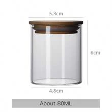 迷你小号空透明密封密封茶罐收纳盒玻璃香草香料罐瓶小瓶储存容器带木竹密封盖适用于散装茶玻璃器皿，玻璃瓶 - 無色 - 查看 3