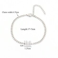 1pc Men's Classic Letter Stainless Steel Chain Bracelet - Silver - View 2