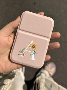 1pc Mini Pink Flower White Letters Foldable Portable Makeup Mirror,Letters Of A-Z Makeup Mirror With Bracket, Travel Mirror, Beauty Products, Desktop Makeup Mirror, Rectangular Desktop Compact Mirror Foldable Small Minimalist Makeup Mirror, Travel Portable Makeup Mirror For Women's Gift - The Best Gift For Mom And Teacher