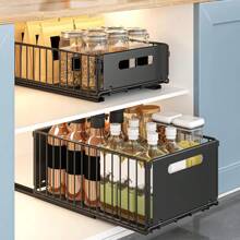 橱柜拉出式抽屉 2 件装 厨房橱柜滑出式抽屉，无需钻孔 拉出式橱柜整理器用粘合剂固定，重型拉出式浴室搁板 万圣节装饰 万圣节服装 秋季装饰 节日装饰 返校宿舍收纳 - 黑色 - 查看 4