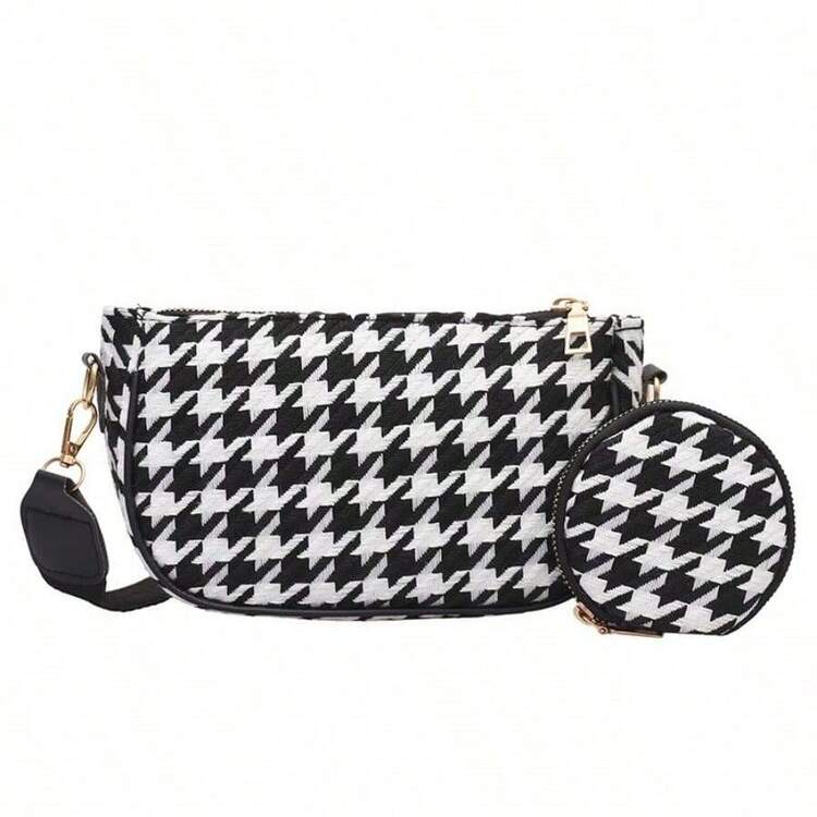 2pcs Women's Retro Plaid Print Shoulder Bag With Mini Round Coin Purse Pendant, Casual Small Crossbody Bag - Multicolor - View 12