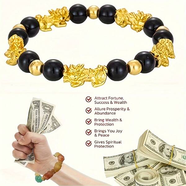 1Pc 8mmGod Of Wealth Pixiu Good Luck Beaded Bracelet Men's Jewelry Suitable For Both Men And Women Lucky Pixiu Natural Stone Beaded Bracelet Is Suitable For All Kinds Of Party Party Fashion Daily Wear Decoration