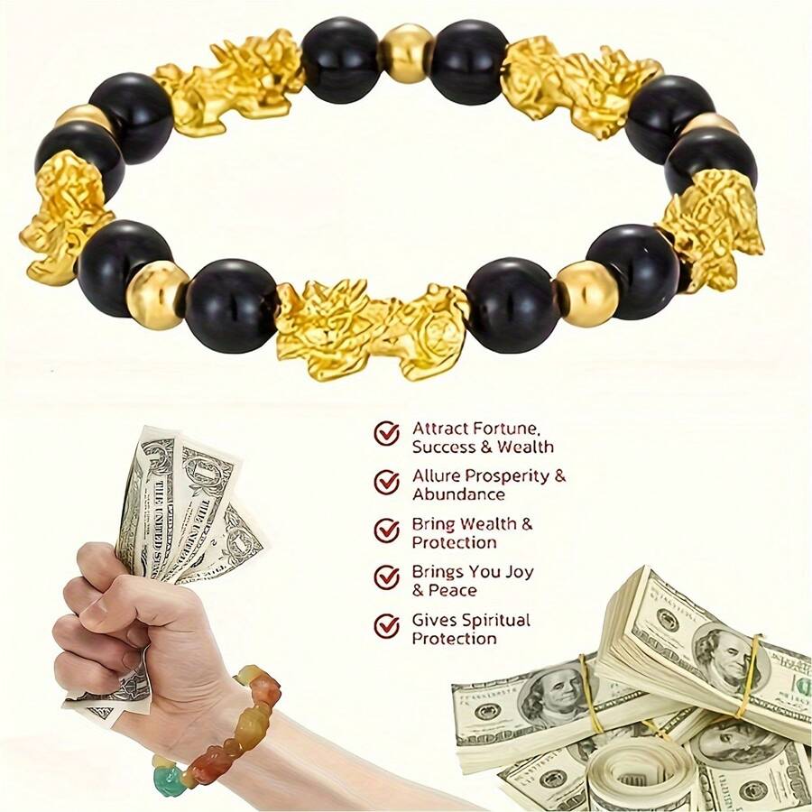 1 Peça pulseira de contas de Pixiu, Deus da Riqueza, 8mm, Boa Sorte, Joia Masculina, Adequada Tanto para Homens quanto para Mulheres, Pulseira de Contas de Pedra Natural de Pixiu da Sorte, Adequada para Todos os Tipos de Festa, Moda Diária, Decoração