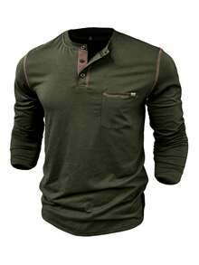 Áo sơ mi nam dài tay màu khối thông thường - màu xanh lá - Xem 3