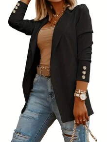 New Stylish Lapel Long Sleeve Office Blazer Jacket For Women - Black - View 3