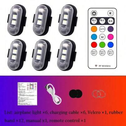 6Pcs Aircraft LED Strobe Light Motorcycle Lights Signal Light Drone Strobe Light 8 Colors Indicator LED For Car Bike