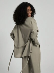 2 pièces Vêtement et pantalon assortis style kimono couleur unie décontracté pour femmes - Camel - Voir 1