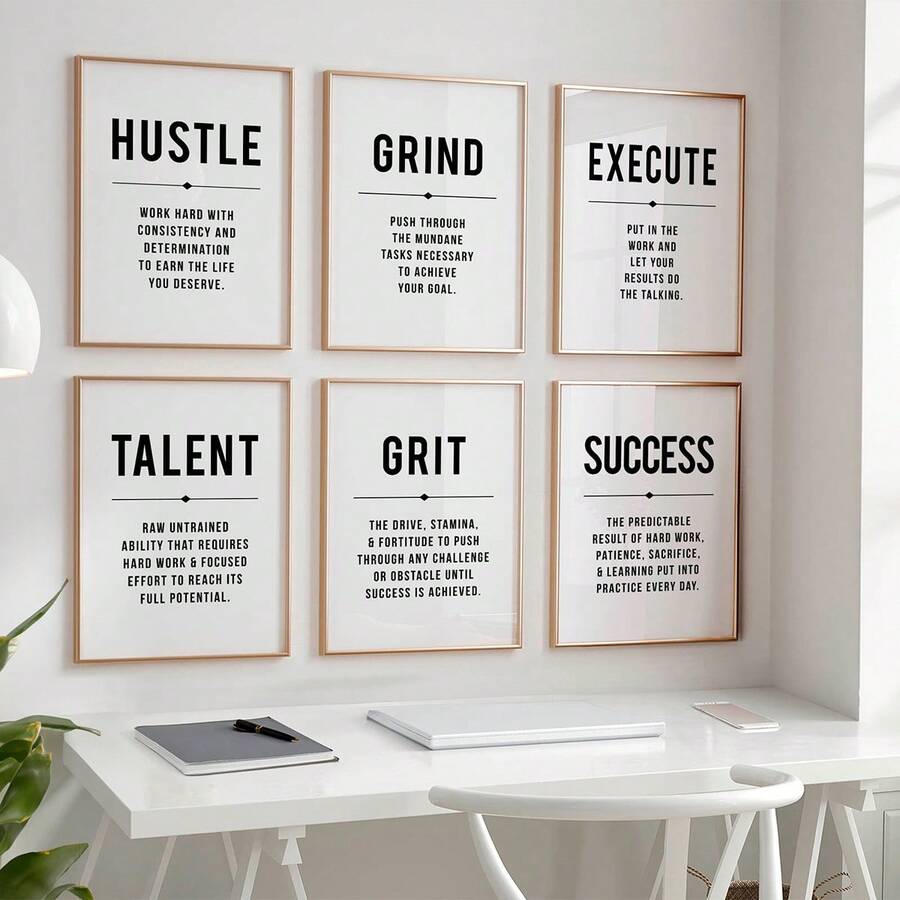 6pcs/Set Work From Home Wall Art, Modern Inspirational Office Definition Printable, Motivational Success Prints - Multicolor - View 1