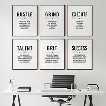 6pcs/Set Work From Home Wall Art, Modern Inspirational Office Definition Printable, Motivational Success Prints - Multicolor - View 5