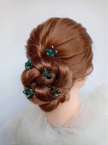2-teiliges Set jade-grüne Braut Haarspangen für Hochzeiten, goldene Hochzeit Haarspange, Strass Haarspange, Braut Haarzubehör, Brautjungfern Geschenk grüne Strass Haarspangen, Smaragd Haarzubehör, wunderschöne Hochzeit Haarspangen perfekt für funkelnde Hochzeitsthemen und Party und Ball Haarzubehör