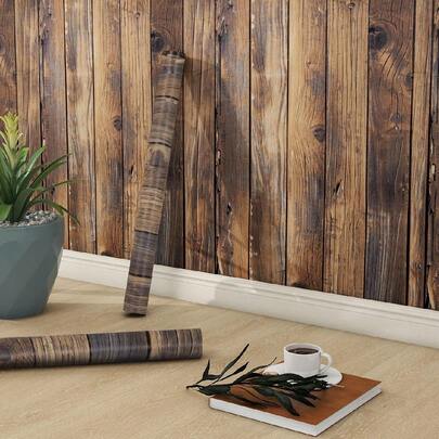 1 Roll Of Brown Yellow Coffee Colored Wood Grain Imitation Wood Grain Wallpaper With A Retro Style Suitable For Home Decoration. Kitchen Cabinets, Tables And Chairs, Room Backgrounds, Home Renovations, DIY Impermeable, Anti Fouling Back To School Supplies, Halloween Decor, Renovation Stickers Peel Wall Panels, Wall Paper, Wallpapers, Spring Decoration Items Refresh Your Home, Rama Decoration Stickers Gifts Birthday Graduation
