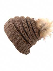 1pc Unisex Y2K Style Fashionable Solid Color Pom Pom Knit Beanie Hat, Suitable For Street, Party, Autumn Winter Outdoor, Warm
