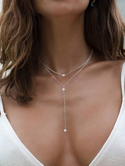 قلادة معلق بقلادة علق مرصع بالراين ذات شكل Y للنساء قطعة واحدة