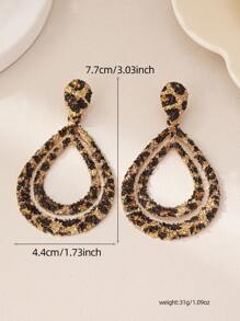 1 Pair Of Personalized European And American Style Double Layered Water Droplet Leopard Print Earrings Suitable For Daily Commuting And Banquet Activities