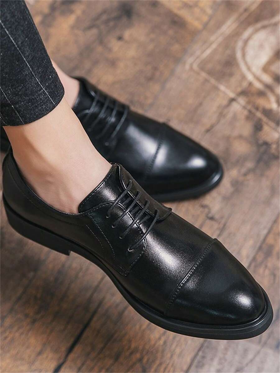 Men's Pointed Toe Formal Business Dress Leather Shoes - Black - View 1