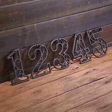 复古装饰铸铁金属门牌号，空心阿拉伯数字 0-9，铸造金属地址号码，家庭花园庭院邮箱壁挂标志 - 黑色 - 查看 6