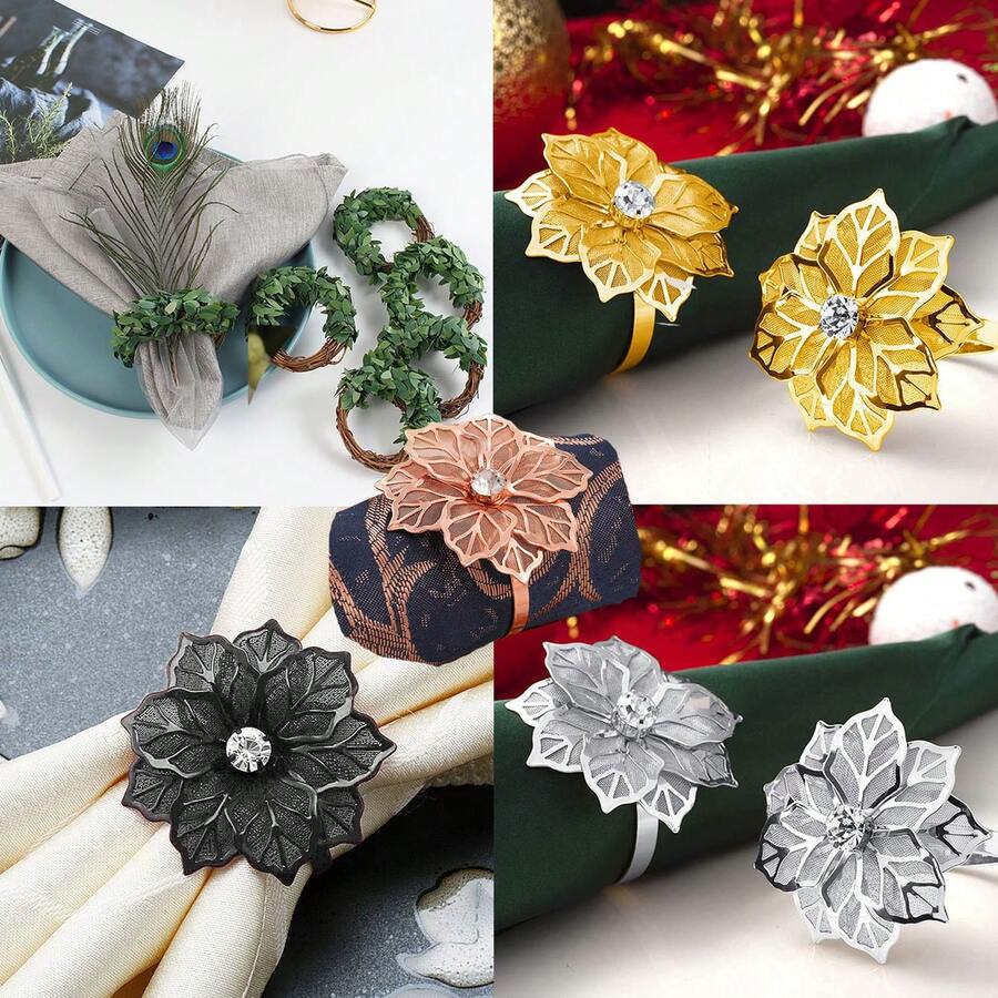 Anelli porta tovaglioli a forma di fiori forati, portatorvaglioli floreali per decorazione della tavola di casa, cucina, sala da pranzo, matrimoni, banchetti, cene di tutti i giorni e di Natale - Multicolore - Visualizzare 1