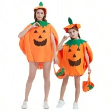 Conjunto de disfraz de Halloween de calabaza para adultos, incluye atuendo de calabaza, bolsa y sombrero - Amarillo - Ver 1
