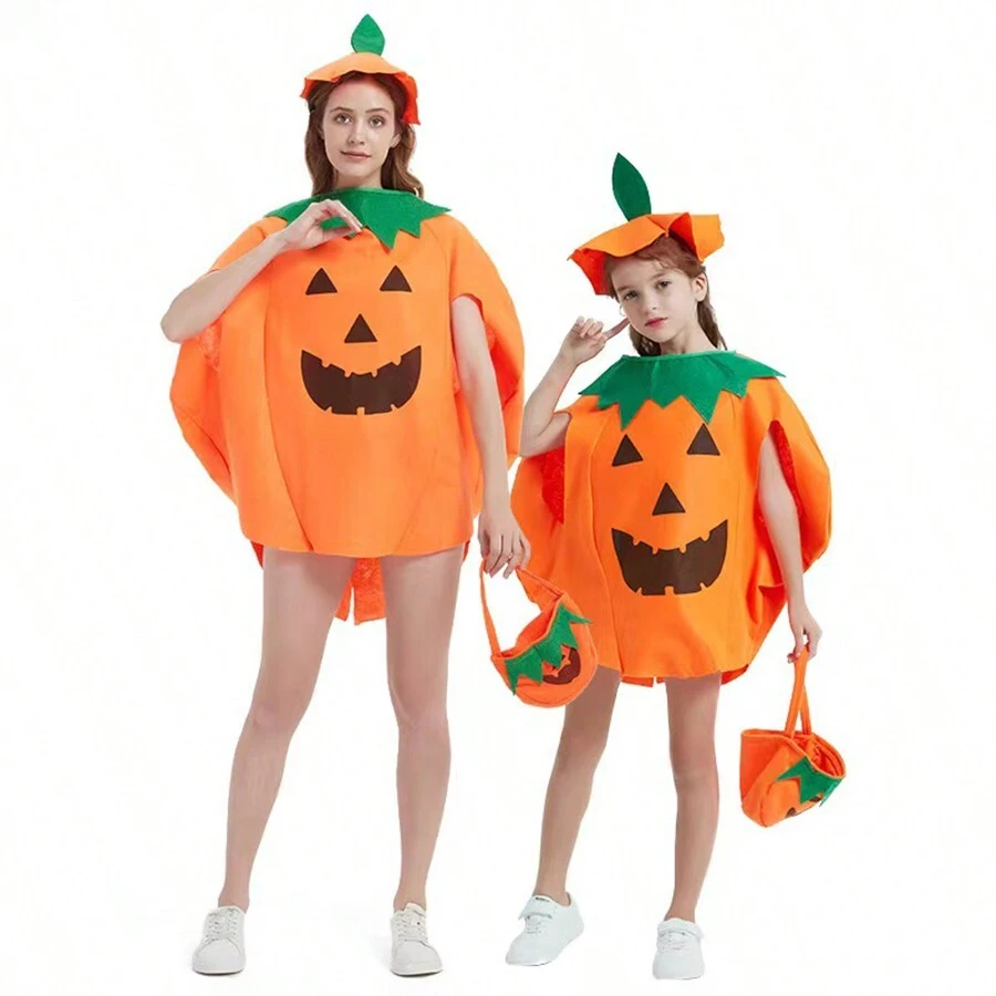Conjunto de disfraz de Halloween de calabaza para adultos, incluye atuendo de calabaza, bolsa y sombrero - Amarillo - Ver 1