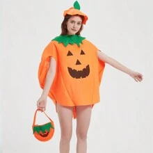 Conjunto de disfraz de Halloween de calabaza para adultos, incluye atuendo de calabaza, bolsa y sombrero - Amarillo - Ver 2