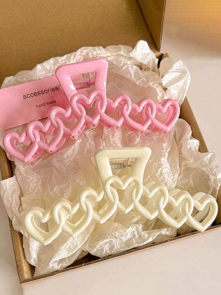 2 chiếc kẹp tóc hình trái tim dễ thương cho nữ, kích thước lớn 5,12 inch, màu trắng và hồng, nhựa nhẹ, thời trang, thanh lịch, thiết kế tối giản, thích hợp cho hàng ngày, tiệc tùng, kỳ nghỉ, rửa mặt và trang điểm, phụ kiện màu hồng cho ngày lễ tình nhân ngày lễ tình nhân - Nhiều màu - Xem 1