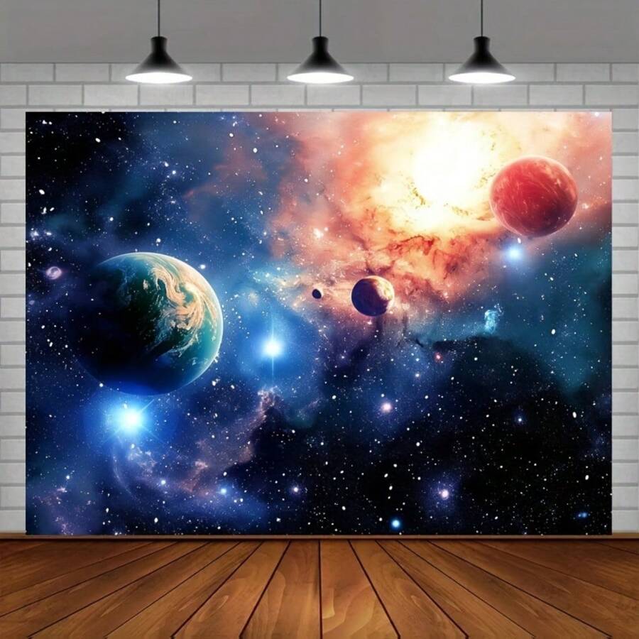 1 pieza, Decoraciones para fiesta espacial Telón de fondo para dormitorio Estética Espacio exterior Noche galaxia Fondo de fotografía con cielo estrellado Universo Telón de fondo colgante de pared con nebulosa para sala de estar Decoración del hogar - Multicolor - Ver 1