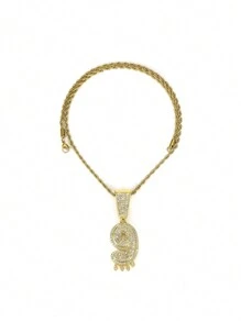 1PC Iced Fashion Drip Oil Arabic Digital Pendant Necklace With 20 Inch Stainless Steel Fried Dough Twists Chain Luxury Hip Hop Neck Jewelry - Number - View 27