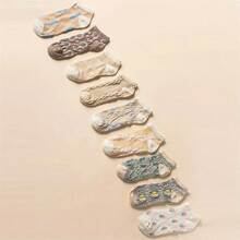 Sports Outdoor 9 Pairs Retro Textured Socks, Comfy & Breathable Boat Socks, Women's Socks - Multicolor - View 10