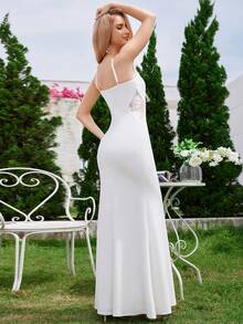 EVERPRETTY Sweet Spaghetti Strap Side Lace Patchwork Thigh Split Fishtail Wedding Dress For Bride White Dress - White - View 2