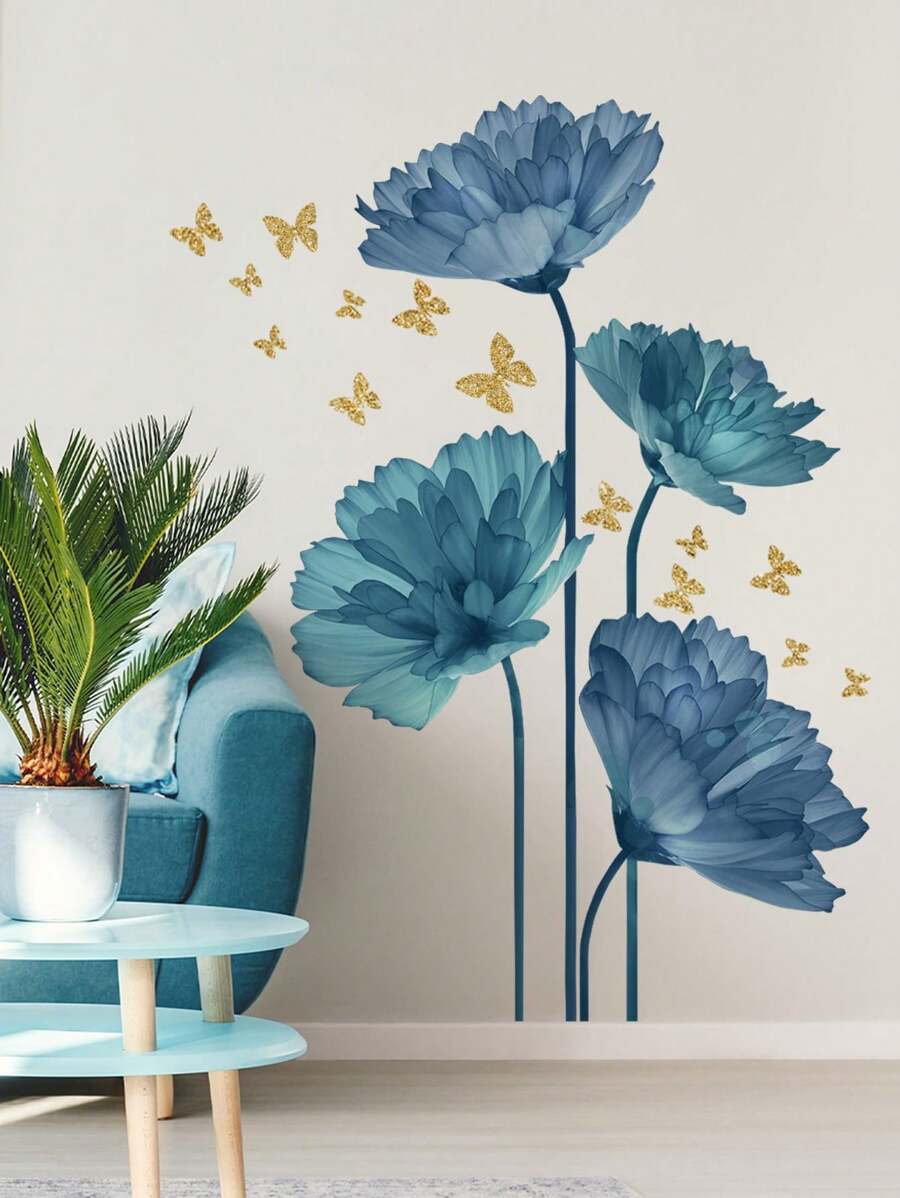 2pcs/Set PVC Wall Sticker, Modern Butterfly & Floral Pattern Wall Decal For Home, Stickers, Wall Decal, Vinyl Decal For Home Decorations, Spring Decoration Items Refresh Your Home, Rama Decoration Stickers Gifts Birthday Graduation