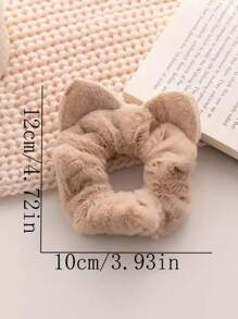 4 piezas/set Adorables coleteros con orejas de gato de peluche, coleteros esponjosos para coleta, elasticos de pelo en espiral, accesorio de pelo - color aleatorio