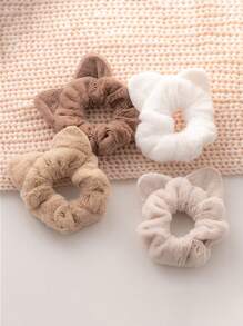 4 piezas/set Adorables coleteros con orejas de gato de peluche, coleteros esponjosos para coleta, elasticos de pelo en espiral, accesorio de pelo - color aleatorio