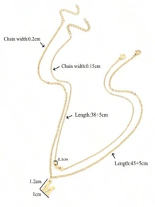 2 件/套 26 件字母不锈钢金色吊坠多层项链，时尚女士珠宝 - 金色 - 查看 3