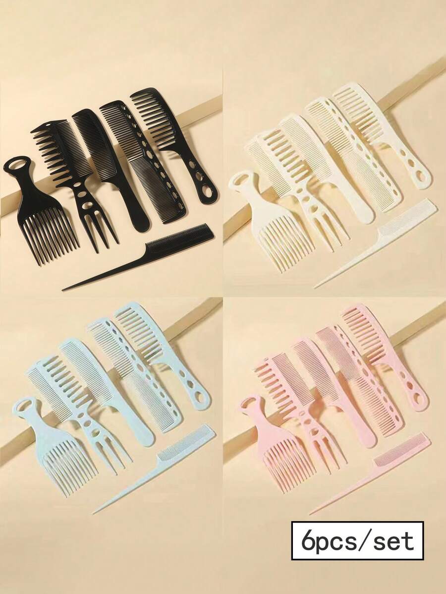 Set de peines antiestáticos para peluquería, desenredador portátil y herramienta de cuidado del cabello para uso en peluquería en el hogar, antiestático, peine para peinado doméstico, Set de 6 peines de paja de trigo, color rosa, cepillo/cabello - Multicolor - Ver 1