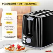 Aigostar 2 Slice Toaster, 750W Low Wattage Toaster Black, 7 Variable Browning Settings, Defrost, Reheat And Cancel Functions, Auto Shut-Off - UK Plug(220-240V) - View 2