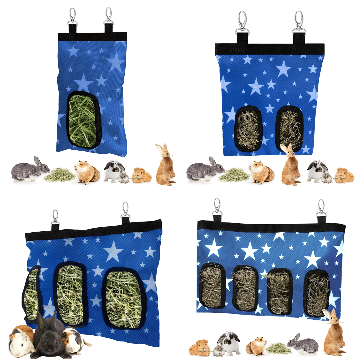 Rabbit Hay Bag Feeder, Stars 600D Oxford Cloth Fabric Hay Hanging Feeder Storage For Rabbit Chinchilla Small Animals - Royal Blue - View 1