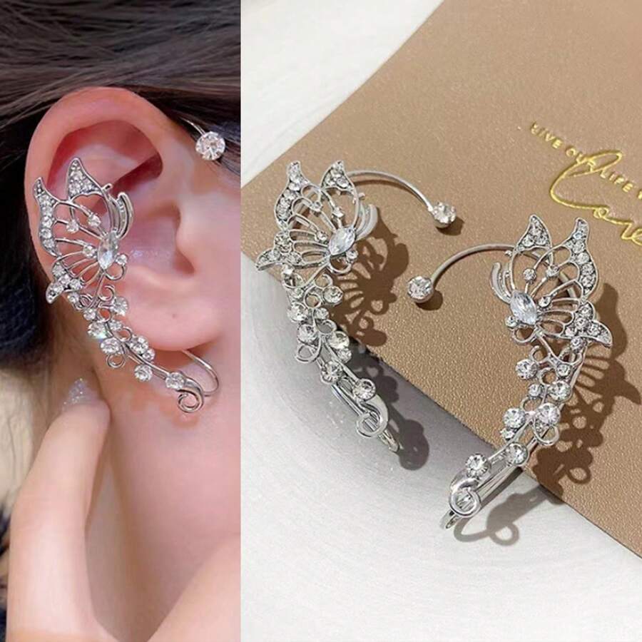 1 Paar Frauen Schmetterling Ohrmanschette Mit Strass Dekor Für Nicht Durchbohrte Ohren