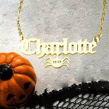 1 Vòng Cổ Halloween Tên Tiếng Anh Cổ Được Cá Nhân Hóa Vàng Gothic Đen Hồng Tùy Chỉnh Bùa Ban Đầu Goth Bảng Tên Quà Tặng Monogram Dainty Ghost Bat Phông Chữ Ma Quái Quà Tặng Cho Cô ấy - vàng - Xem 2