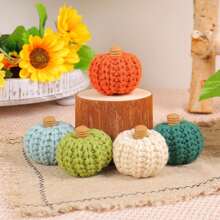 1 Piece Of Halloween And Thanksgiving Decorations, Knitted Pumpkin Decorations, DIY Hand Woven Colorful Pumpkin Party Decoration Props - Multicolor - View 13